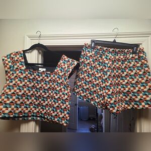 Colorful Geometric Top and Shorts Set